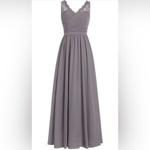 Elegant Bridesmaid Evening V Neck Sz M 10 A-Line Chiffon Lace Party Gown #8